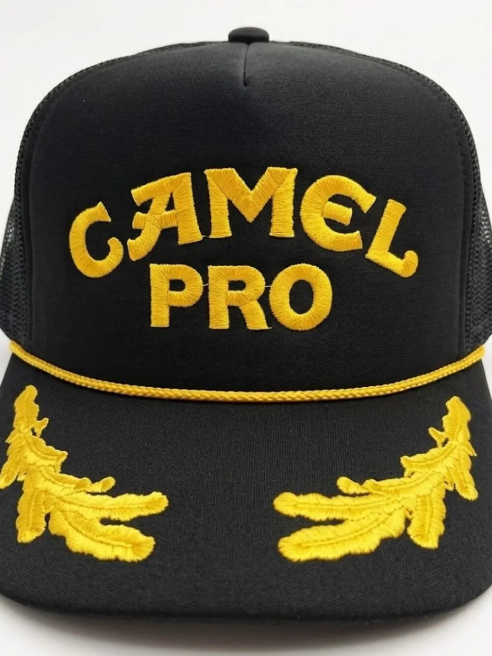 Camel Pro Racing Embroidered Black Gold Rope Trucker Hat Snapback Cap New 80s F1